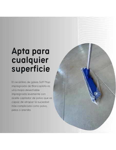 PACK SOPORTE+RECAMBIO 50 GASAS ATRAPAPOLVO+12 GASAS MICROFIBRA LIMPIEZA EN HÚMEDO BLANCOPLATA