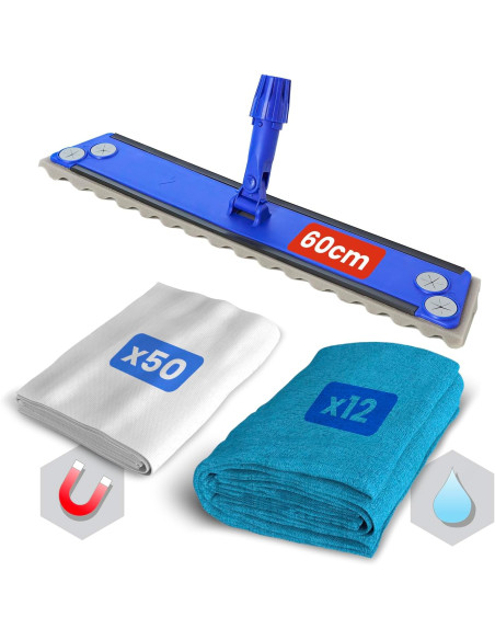 PACK SOPORTE+RECAMBIO 50 GASAS ATRAPAPOLVO+12 GASAS MICROFIBRA LIMPIEZA EN HÚMEDO BLANCOPLATA