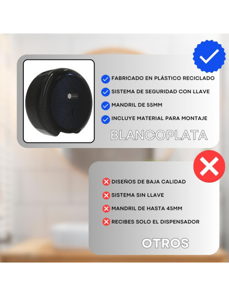 PORTAROLLOS  PAPEL HIGIÉNICO BLANCOPLATA NEGRO