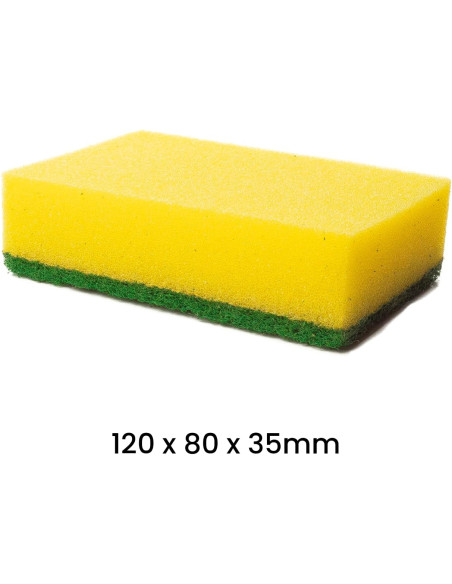 Estropajo de Cocina Multiuso, Esponja Amarilla y Fibra Verde, 120 x 80 x 35 mm 24 unidades