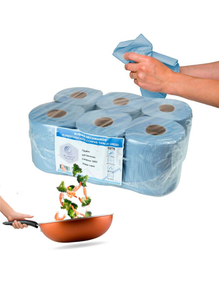 BOBINA INDUSTRIAL ALIMENTARIA LAMINADA AZUL BLANCOPLATA 2C 100M 6 UNIDADES