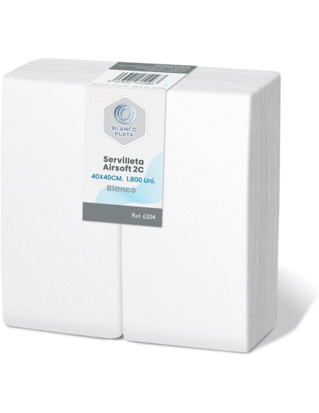 SERVILLETA AIRSOFT 40x40 2C.1/8 BLANCO BLANCOPLATA 1800 UNIDADES