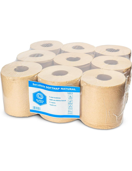 RECAMBIO SERVILLETAS SOFTNAP NATURAL BLANCOPLATA 9 ROLLOS 3600 SERVILLETAS
