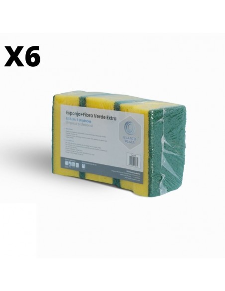 ESPONJA+FIBRA VERDE EXTRA BLANCOPLATA 8X12CM 6 UNIDADES