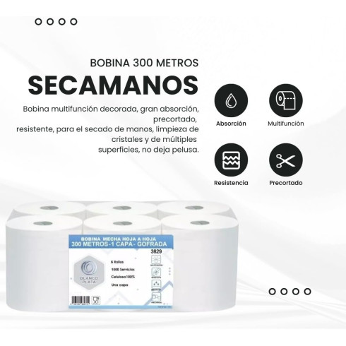 BOBINA MECHA HOJA-HOJA 1 CAPA 300M...