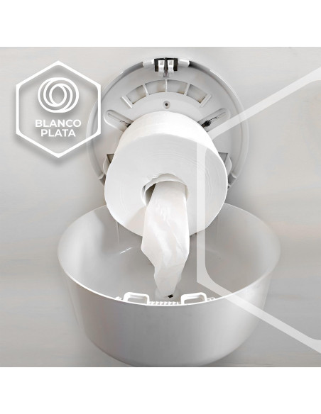 DISPENSADOR PAPEL WC EXTRACCIÓN CENTRAL BLANCOPLATA