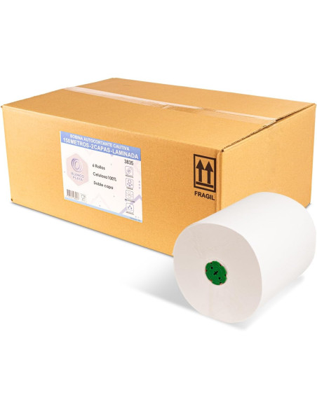 BOBINA AUTOCORTE 150M 2 CAPAS CAUTIVO BLANCOPLATA 6 UNIDADES