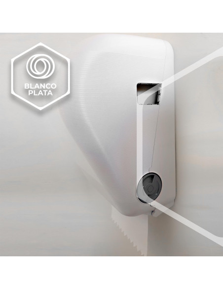 DISPENSADOR BOBINA AUTOCORTE CAUTIVO BLANCOPLATA