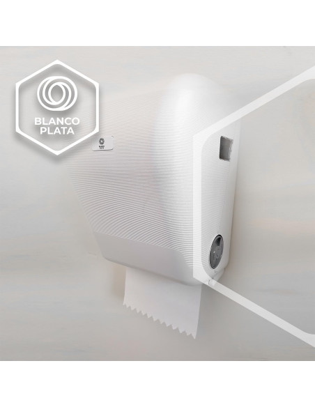 DISPENSADOR BOBINA AUTOCORTE CAUTIVO BLANCOPLATA