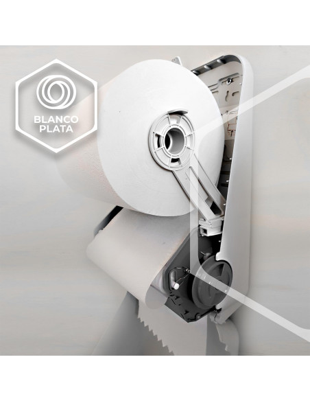 DISPENSADOR BOBINA AUTOCORTE CAUTIVO BLANCOPLATA