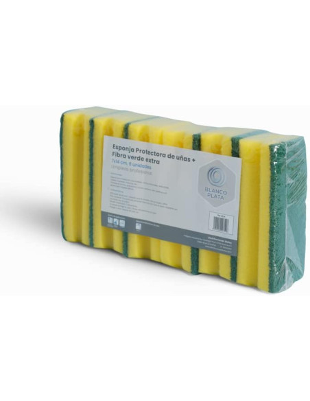 ESPONJA PROTECTORA UÑAS+FIBRA VERDE EXTRA BLANCOPLATA 6 UNIDADES