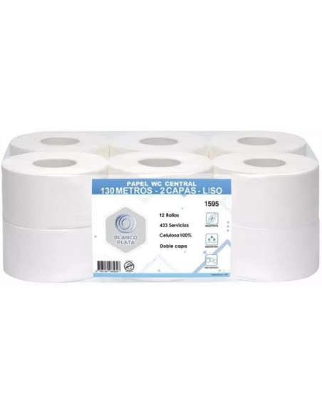 PAPEL WC CENTRAL 130M 2C PASTA PURA BLANCOPLATA 12 UNIDADES