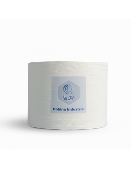 BOBINA INDUSTRIAL 500M 2 CAPAS GOFRADA PASTA PURA BLANCOPLATA 2 UNIDADES