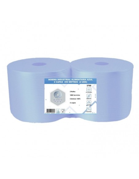 BOBINA INDUSTRIAL ALIMENTARIA LAMINADA AZUL BLANCOPLATA 2C 350M 2 UNIDADES