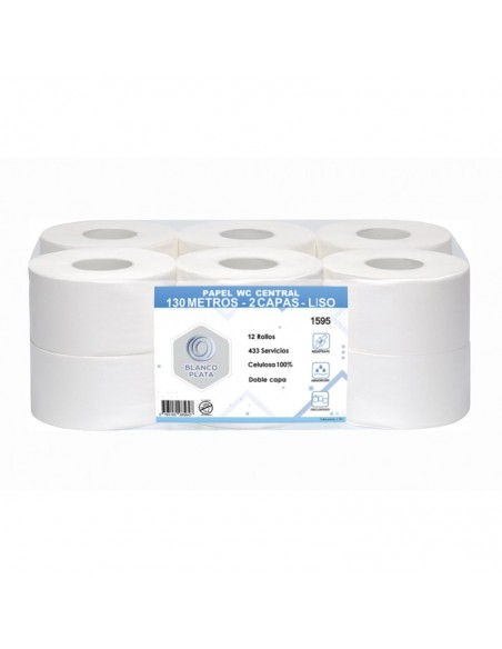 PAPEL WC CENTRAL 130M 2C PASTA PURA BLANCOPLATA 12 UNIDADES