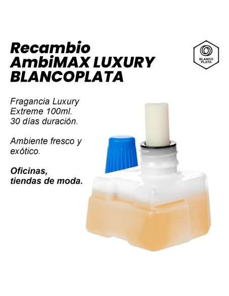 RECAMBIO AMBIMAX FRAGANCIA LUXURY EXTREM 100ML 30 DÍAS DE DURACIÓN. AMBIENTE FRESCO Y EXÓTICO.